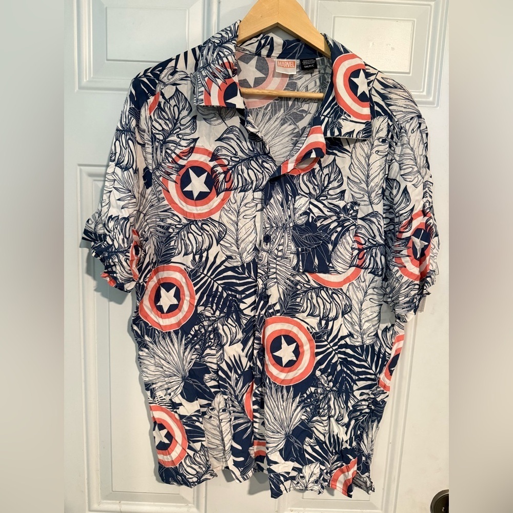 Marvel Blue and White Casual Button Down Shirt